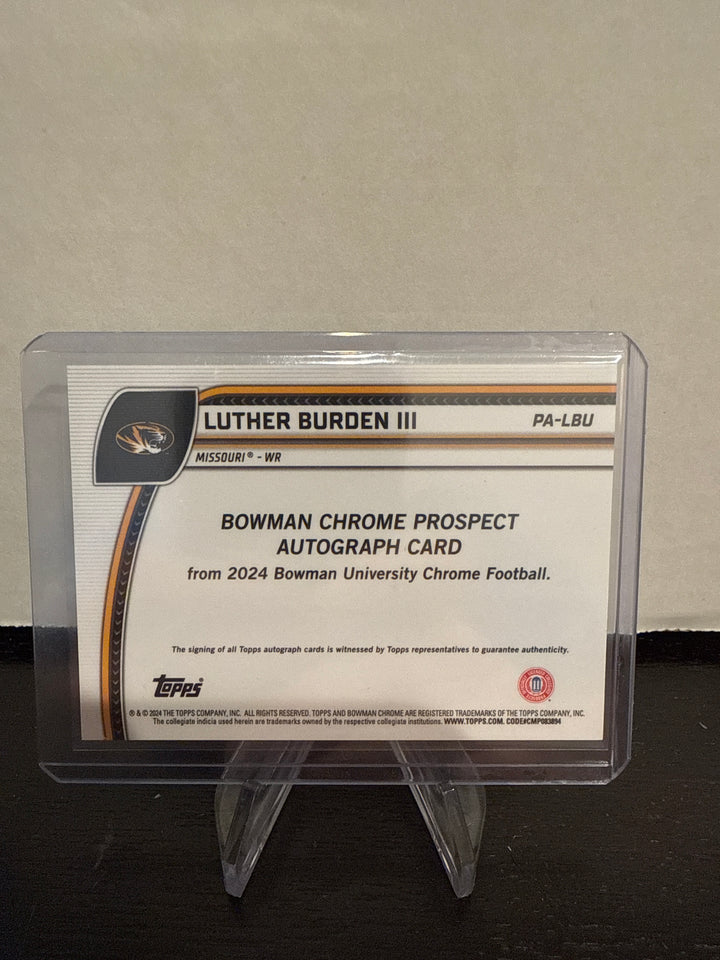 Luther Burden 2024 Bowman Chrome University, Yellow Refractor Auto, 08/75