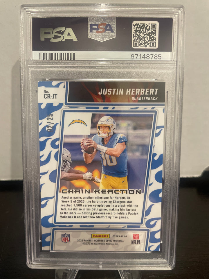 Justin Herbert 2023 Donruss Optic Chain Reaction Purple Stars, 02/25, PSA 10 Gem Mint