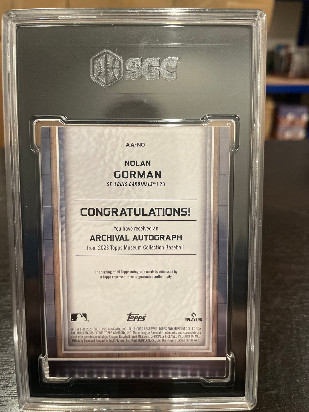 Nolan Gorman 2023 Topps Museum Collection Rookie Auto, 109/199, SGC 9 Mint