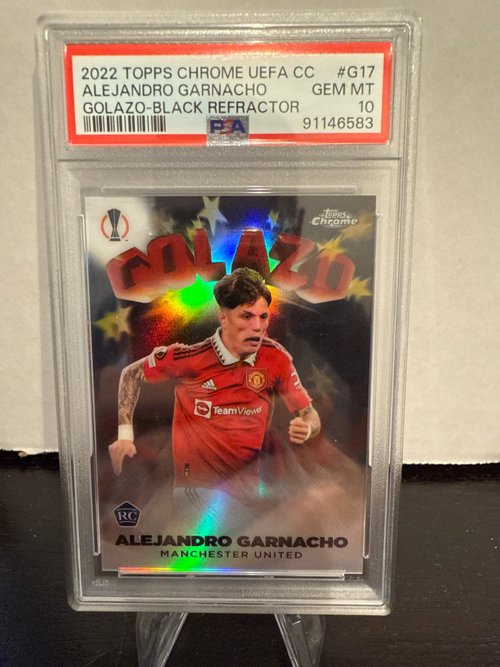 Alejandro Garnacho 2022 Topps Chrome UEFA GOLAZO Black Refractor Rookie, 06/10, PSA 10 Gem Mint