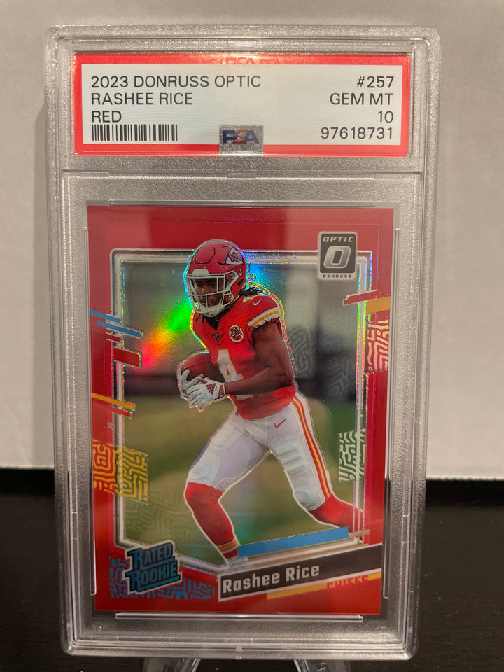 Rashee Rice 2023 Panini Donruss Optic Red Rated Rookie, 75/99, PSA 10 Gem Mint