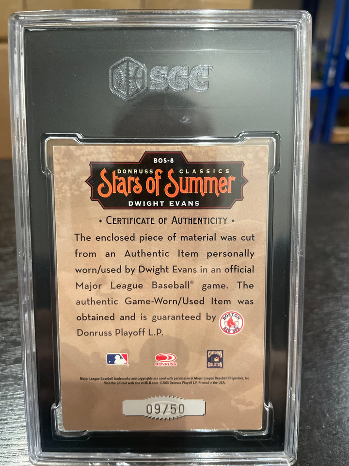 Dwight Evans 2005 Donruss Classics Stars of Summer Patch Auto, 9/50, SGC 8