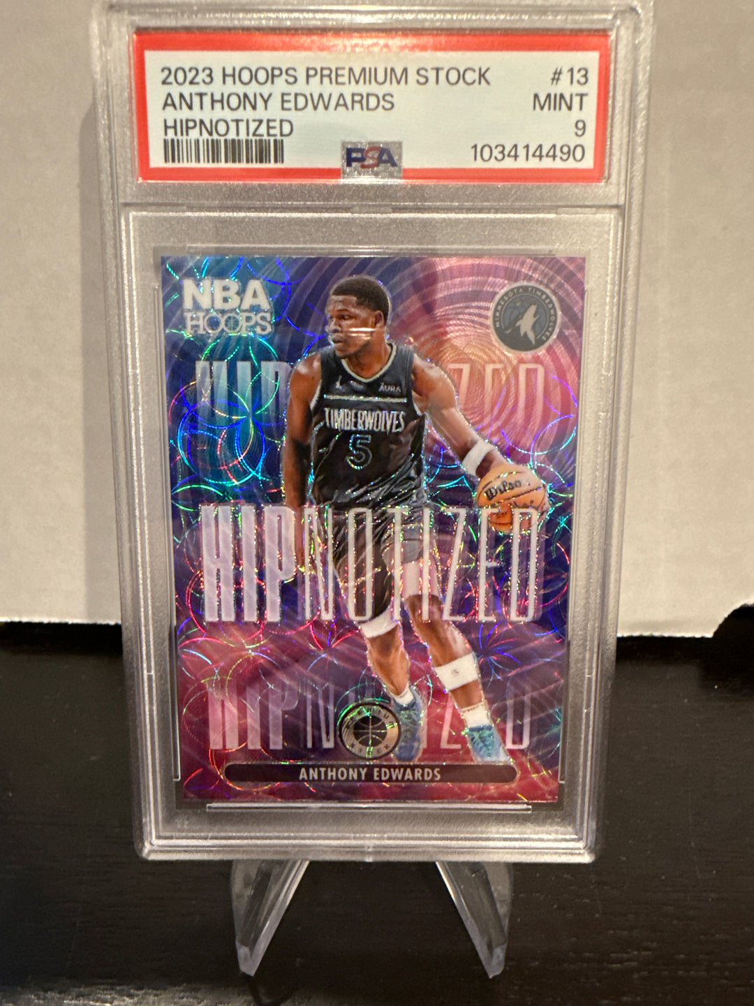 Anthony Edwards 2023 Panini NBA Hoops Premium Stock Hipnotized SSP Case Hit, PSA 9 Mint