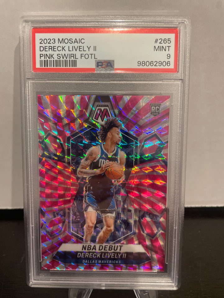 Dereck Lively 2023 Panini Mosaic Pink Swirl FOTL Rookie, 17/18, PSA 9 Mint