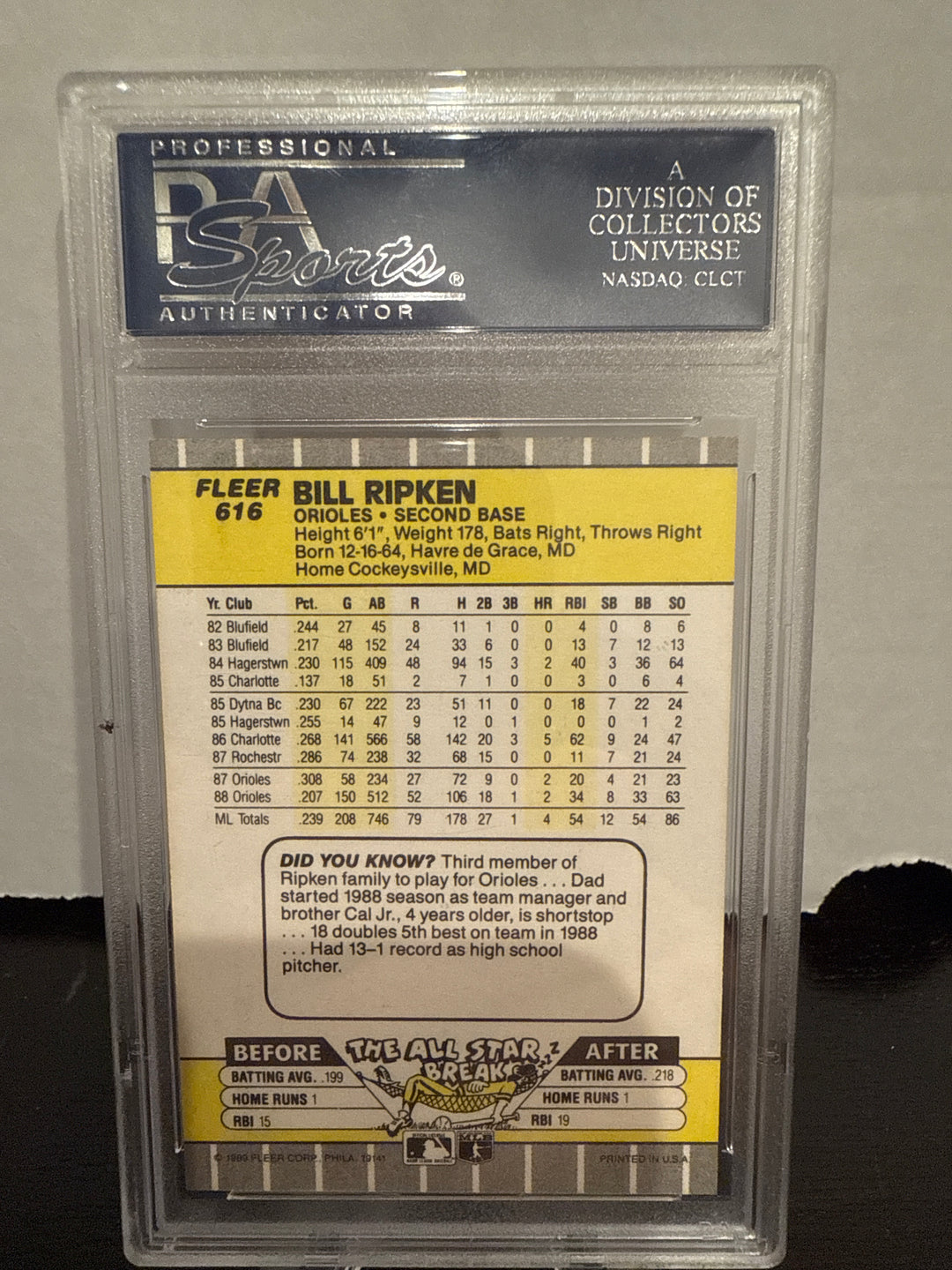 Bill Ripken 1989 Fleer Black Box over Error, PSA 10 Gem Mint