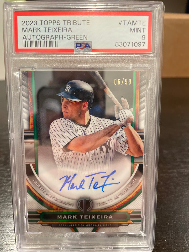 Mark Teixeira 2023 Topps Tribute Autograph Green, 06/99, PSA 9 Mint