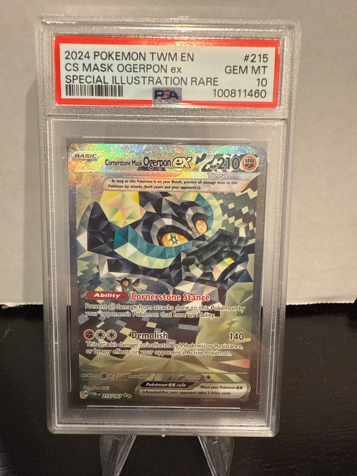 Pokémon TCG 2024 Cornerstone Mask Ogerpon EX Twighlight Masquarade Special Illustration Rare, 215/167, PSA 10 Gem Mint