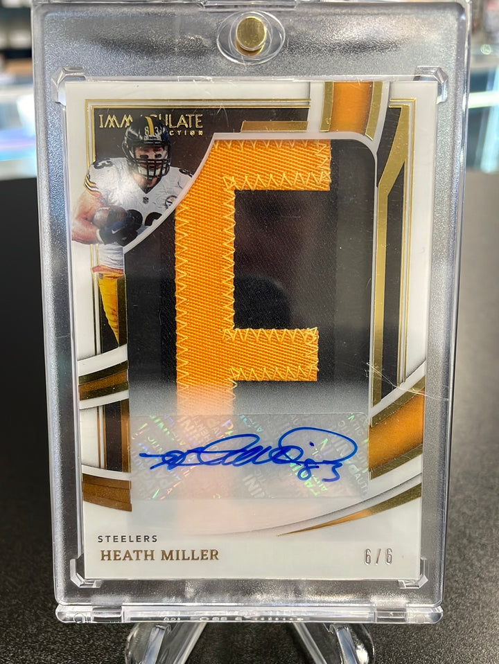 Heath Miller 2022 Panini Immaculate Nameplate Auto, 6/6, Letter E