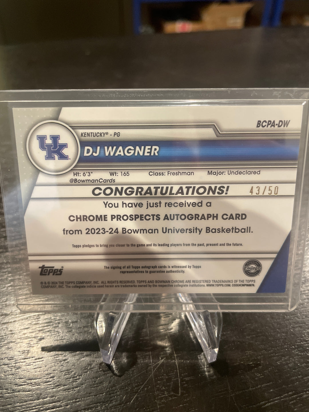 DJ Wagner 2024 Bowman Chrome University 1st Gold Auto, 43/50