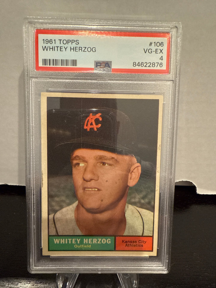 Whitey Herzog 1961 Topps, PSA 4