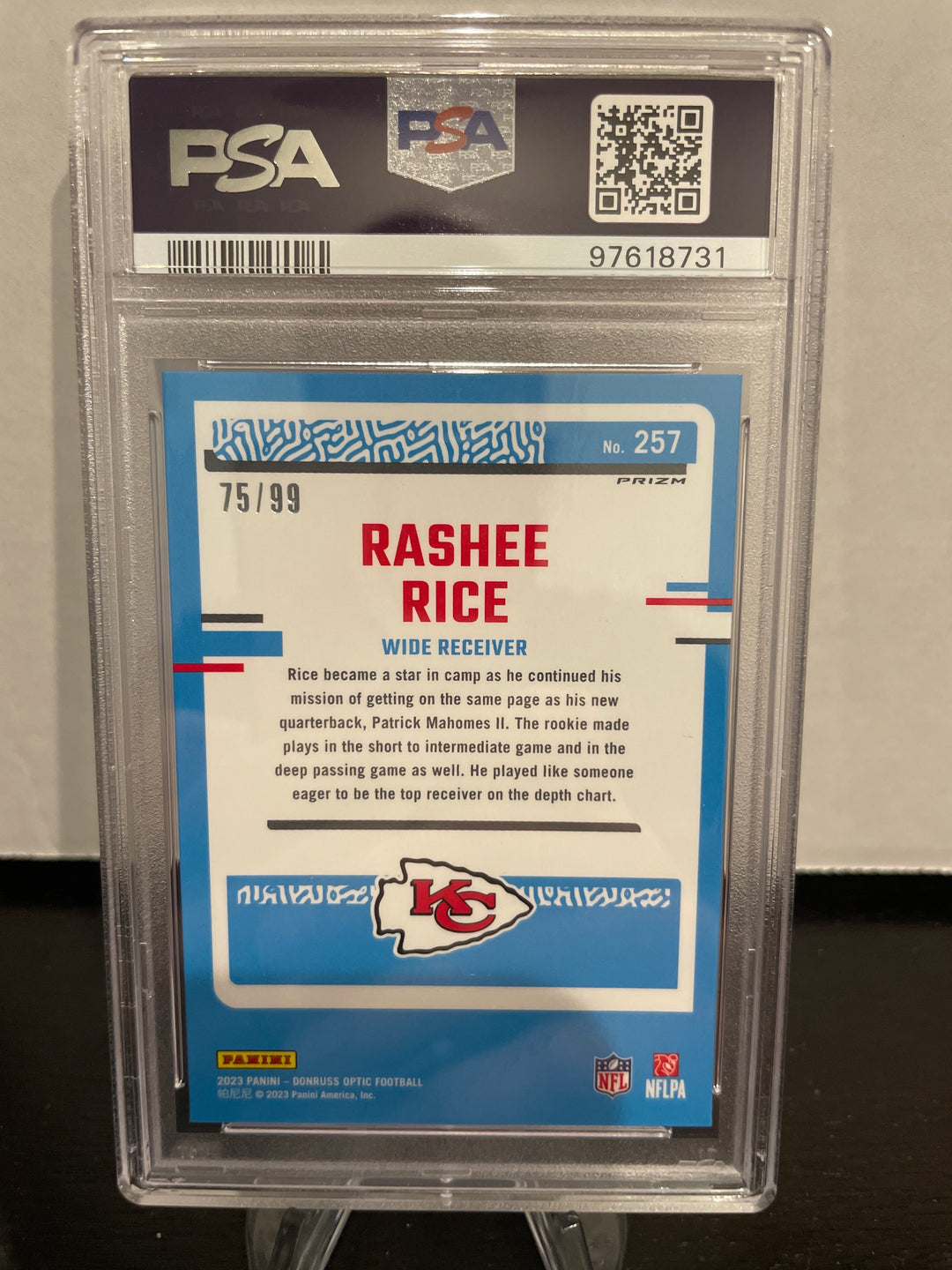 Rashee Rice 2023 Panini Donruss Optic Red Rated Rookie, 75/99, PSA 10 Gem Mint