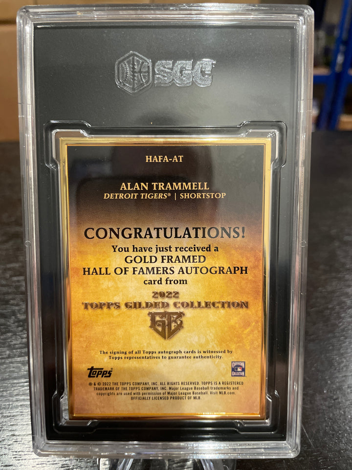 Alan Trammell 2022 Topps Gilded Collection Gold Frame Hall of Fame Autographs, 15/99, SGC 9.5 Gem Mint