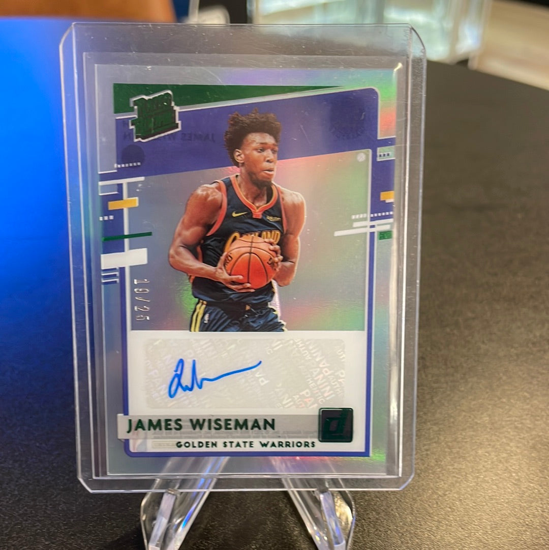 James Wiseman 2020-2021 Panini Donruss Clearly Rated Rookie Green Auto, 19/25