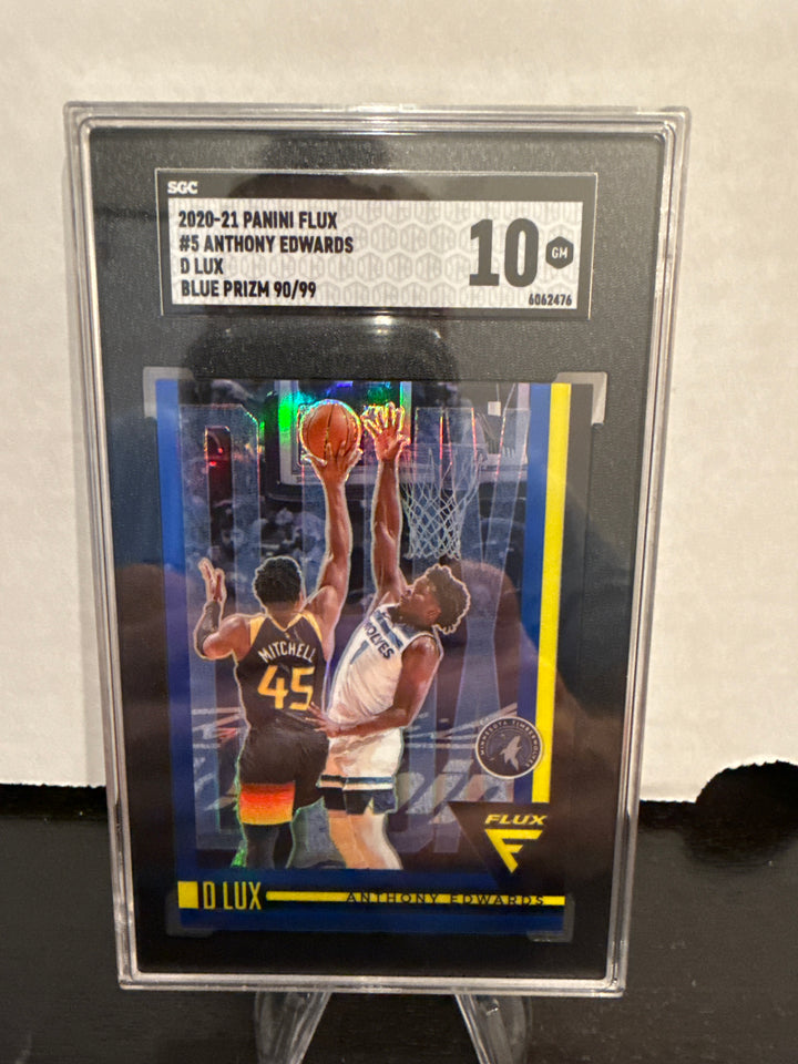 Anthony Edwards 2020 Panini Flux D Lux Blue Prizm Rookie, 90/99, SGC 10 Gem Mint