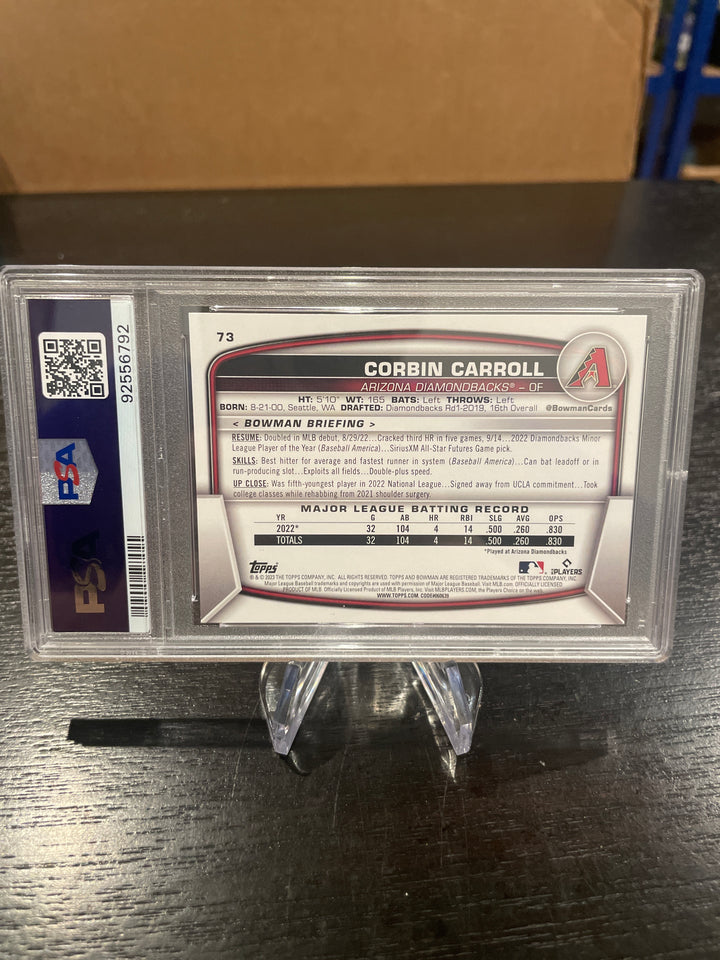 Corbin Carroll 2023 Bowman Blue Pattern Rookie, 097/125, PSA 9 Mint