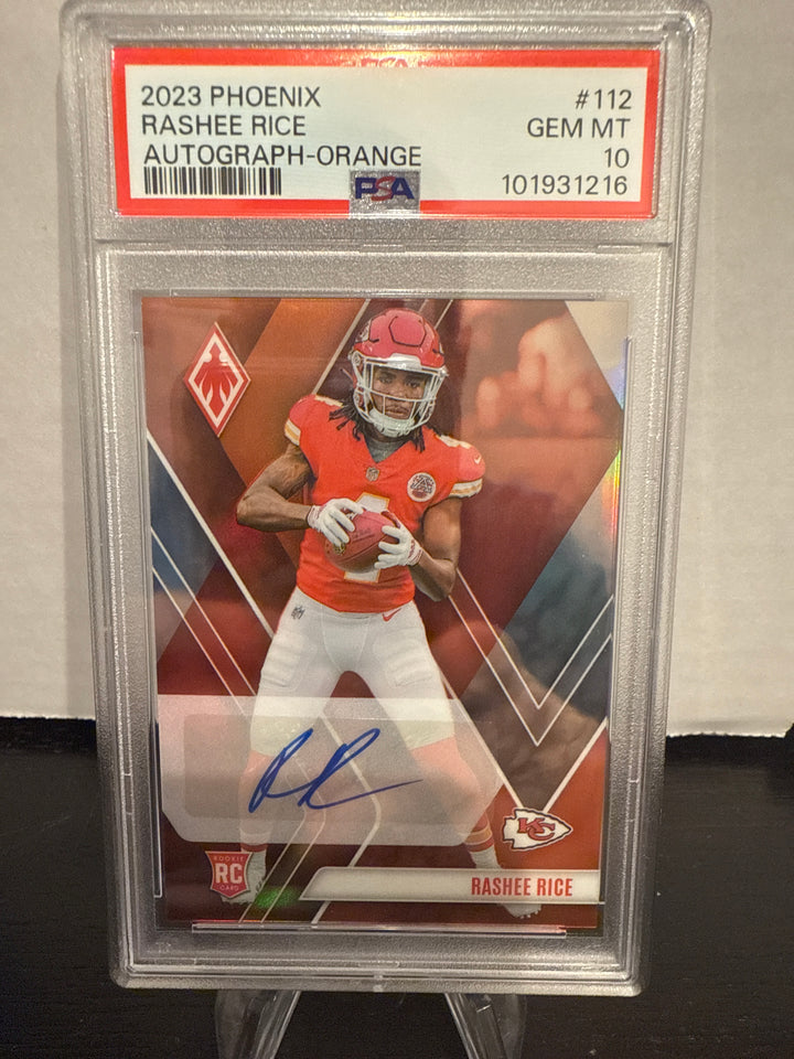 Rashee Rice 2023 Panini Phoenix Rookie Auto Orange, 15/20, PSA 10 Gem Mint