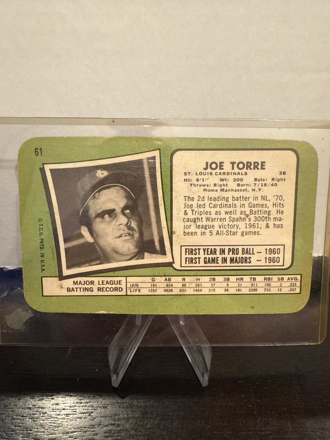 Joe Torre 1971 Topps Super Set Break