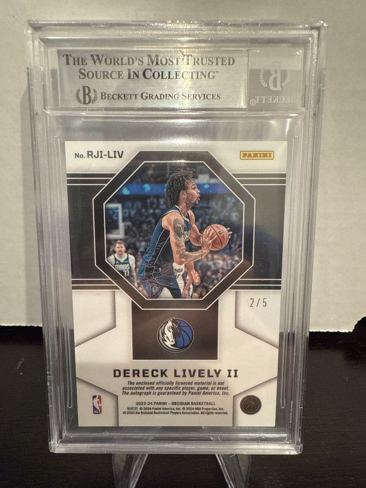 Dereck Lively 2023 Panini Obsidian Electric Etch Deep Sea Mojo Rookie Patch Auto, 2/5, BGS 9 Mint