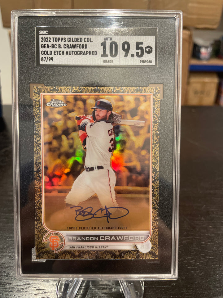 Brandon Crawford 2022 Topps Gilded Collection Gold Etch Auto, 87/99, SGC 9.5 Gem Mint