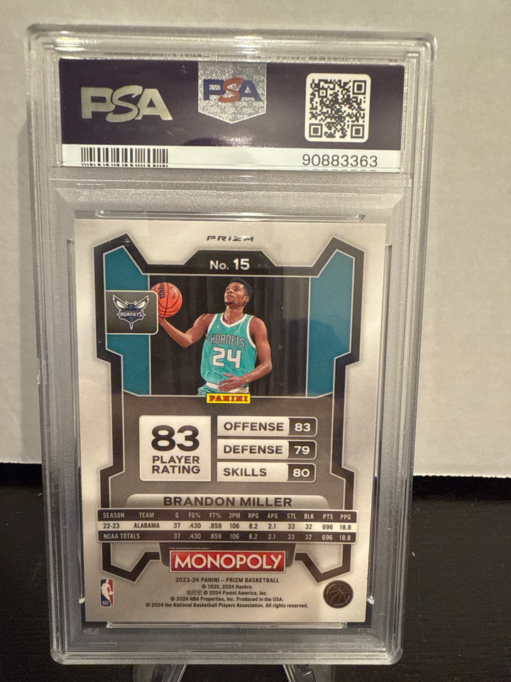 Brandon Miller 2023 Panini Prizm Monopoly Silver Rookie, PSA 10 Gem Mint