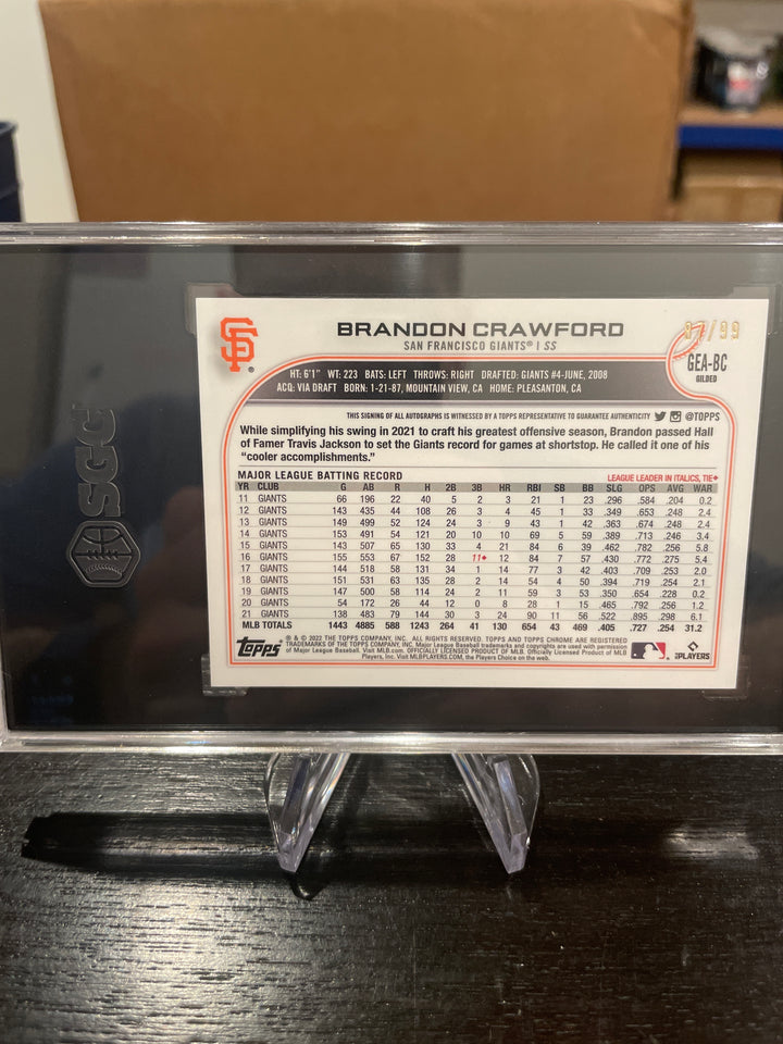 Brandon Crawford 2022 Topps Gilded Collection Gold Etch Auto, 87/99, SGC 9.5 Gem Mint