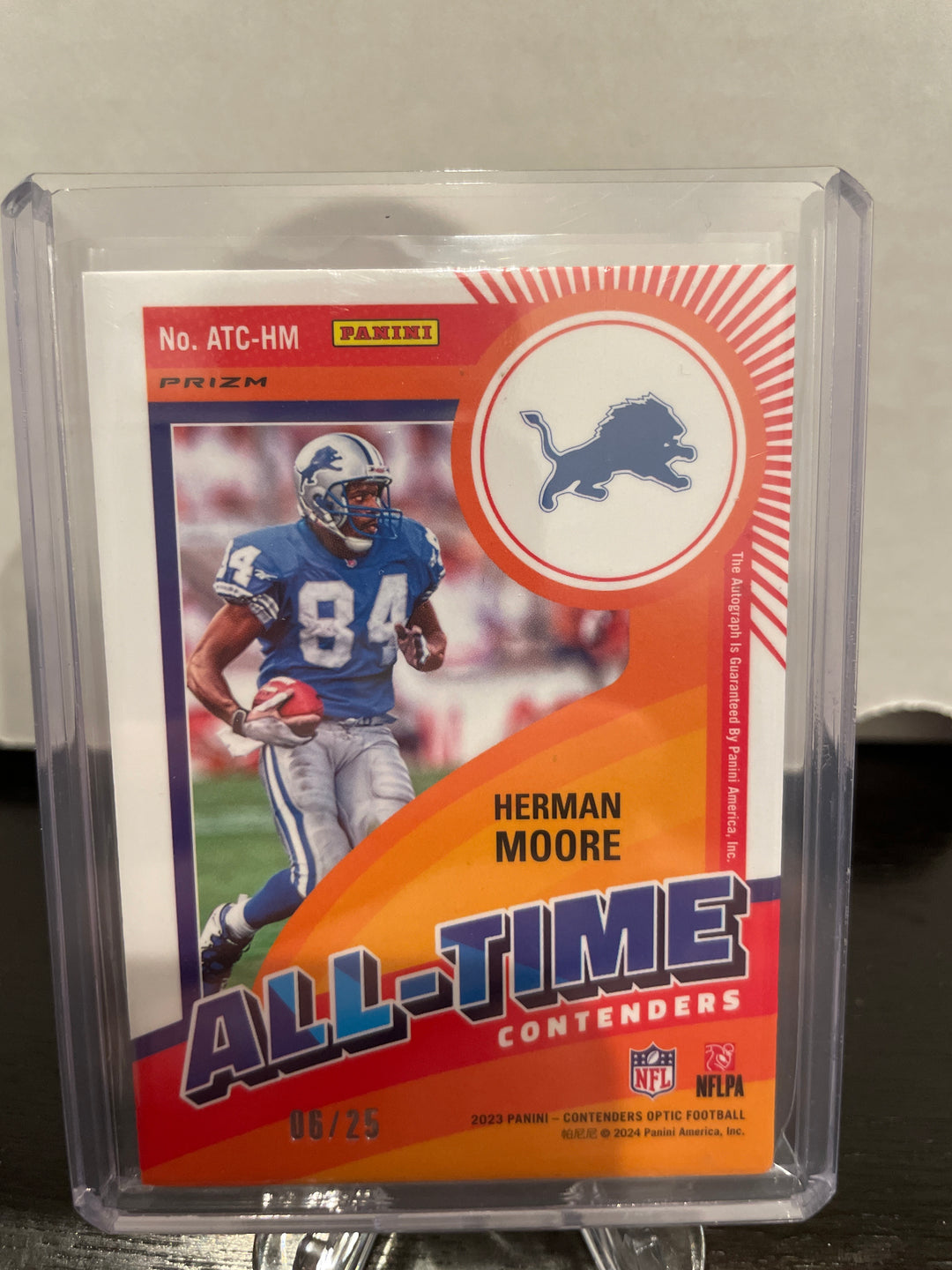 Herman Moore 2023 Panini Optic Contenders All-Time Contenders Orange Auto, 06/25