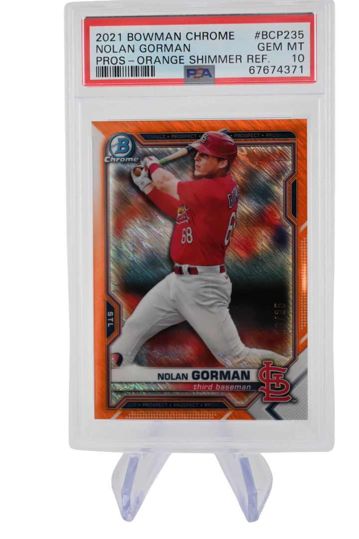 Nolan Gorman 2021 Bowman Chrome Orange Shimmer Refractor, PSA 10 Gem Mint